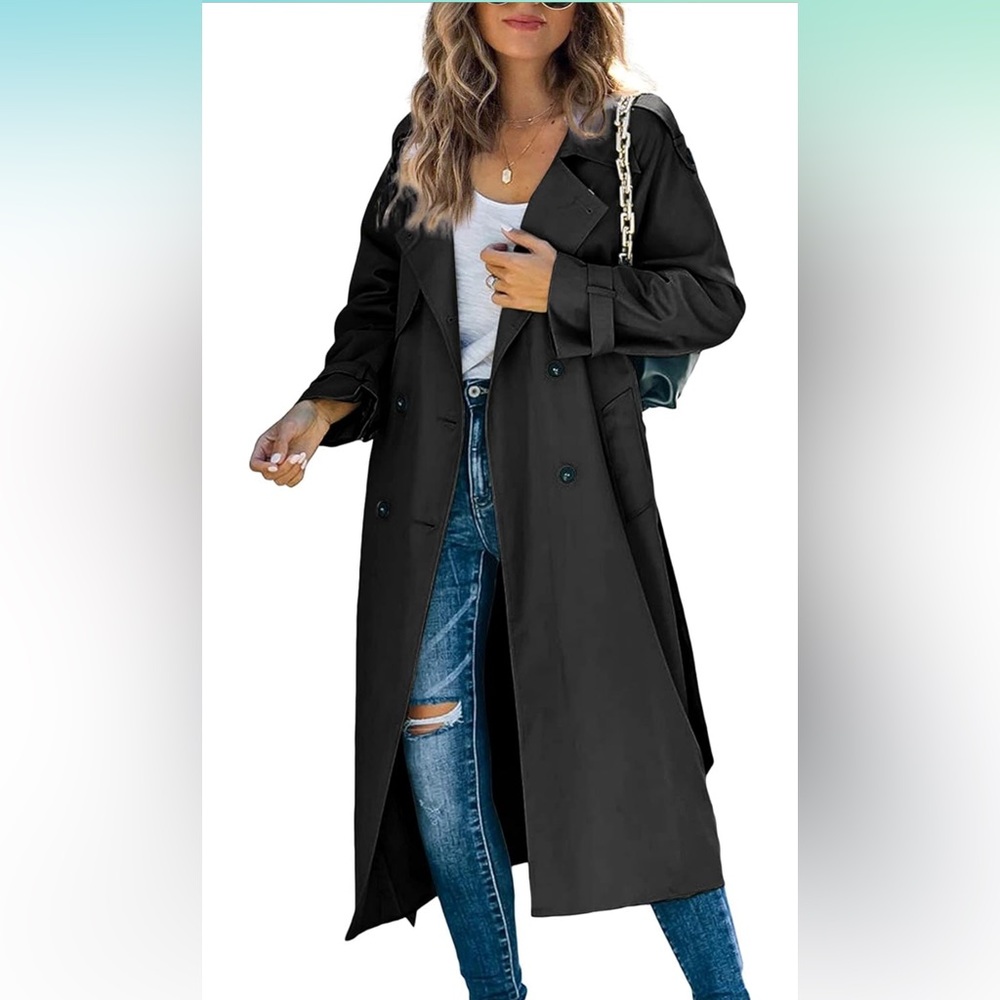 Classic Double Breasted Trench Coat (Black)